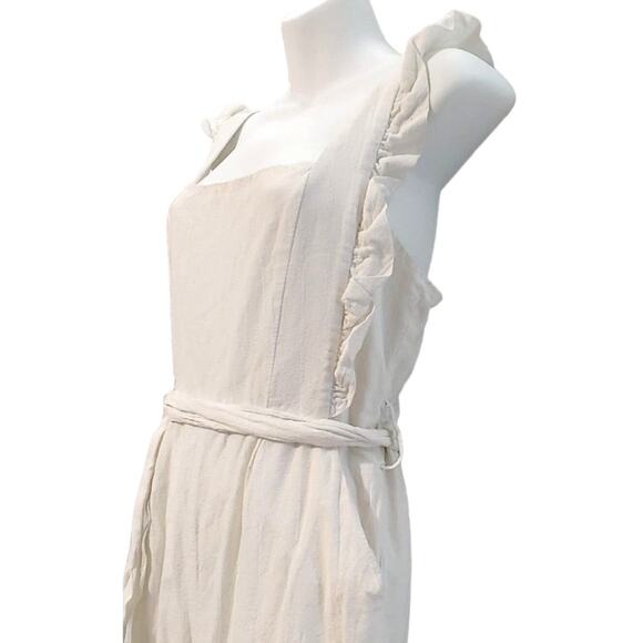 Saint + Secrets Linen Ruffle Apron Front Jumpsuit Tie Waist Soft White Womens L - Picture 3 of 10